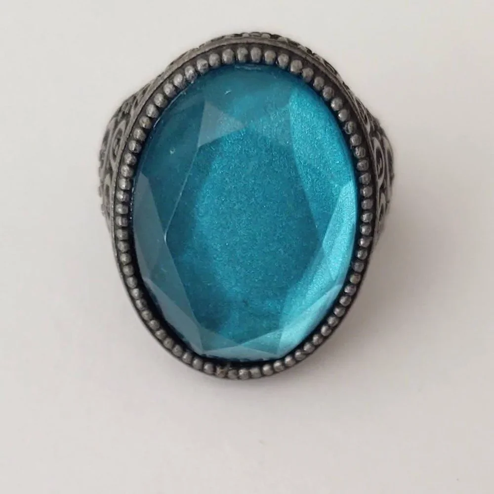 Large blue faceted bead statement ring
